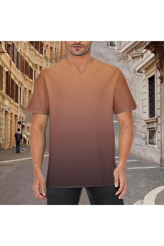 S-5X Big & Tall T-Shirts for Men Plus Size Short Sleeve V Neck Tshirts Mens Casual Pullover Gradient Printed Loungewear Beach Tees Tops