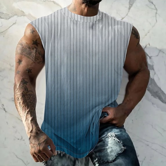 S-5X Big & Tall Tank Tops for Men Plus Size Sleeveless Athletic Vests Mens Casual Gradient Printed Pullover Crewneck Breathable Workout Muscle Shirts