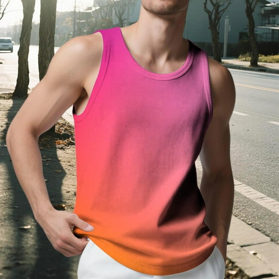 S-5X Big & Tall Tank Tops for Men Plus Size Sleeveless Muscle Shirts Mens Pullover Gradient Printed Crewneck Breathable Athletic Workout Tops Vests