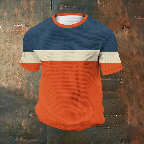 S-5X Big & Tall Waffleknit T Shirts for Men Plus Size Short Sleeve Tshirts Shirt Casual Pullover Crewneck Color Block Loungewear Athletic Tees Tops