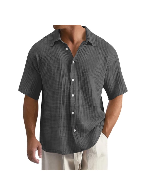 S-5X Big and Tall Shirts for Men Plus Size Button-Down Short Sleeve Tshirts Shirt Mens Lightweight Casual Solid Color Collared Tees Tops