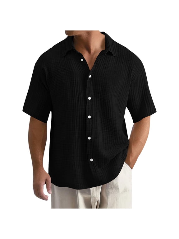 S-5X Big and Tall Shirts for Men Plus Size Button-Down Short Sleeve Tshirts Shirt Mens Lightweight Casual Solid Color Collared Tees Tops