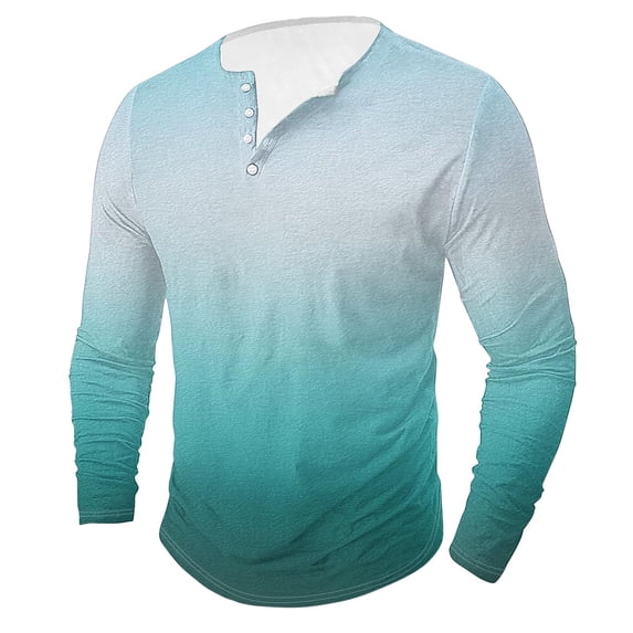 S-5X Big and Tall T Shirts for Men Plus Size Long Sleeve Button Crewneck T-Shirts Mens Casual Gradient Printed Basic Pullover Athletic Tees Tops
