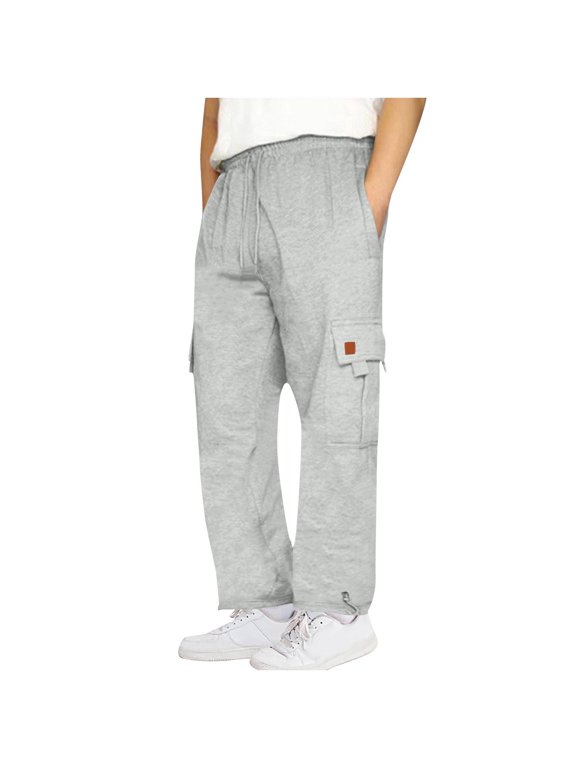 S-5X Mens Big & Tall Cargo Sweatpants Plus Size Drawstring Elastic Waist Pants Straight Leg Relaxed Solid Multi-Pockets Jogging Trousers