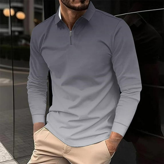 S-5X Mens Big & Tall Golf Shirts Long Sleeve Tshirts Shirt Plus Size Casual Gradient Printed Pullover Zipper Collar Breathable Athletic Workout Tops