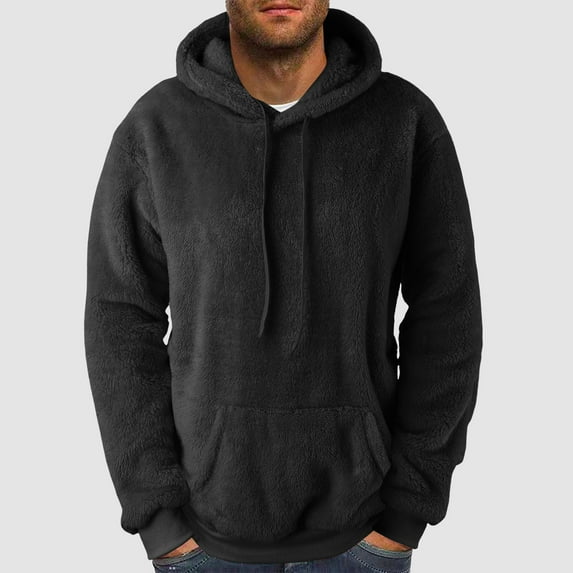 S-5X Mens Big & Tall Hoodies with Front Pocket Plus Size Pullover Fleece Sweatshirts Long Sleeve Solid Color Thermal Warm Sherpa Hooded Tops