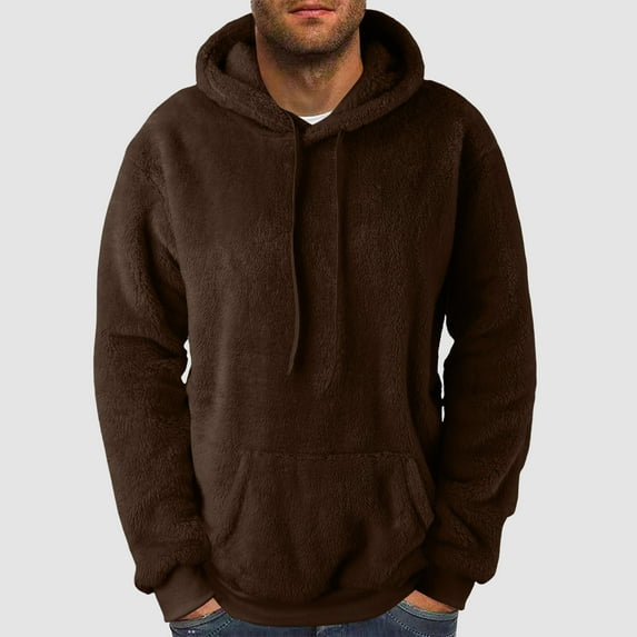 S-5X Mens Big & Tall Hoodies with Front Pocket Plus Size Pullover Fleece Sweatshirts Long Sleeve Solid Color Thermal Warm Sherpa Hooded Tops