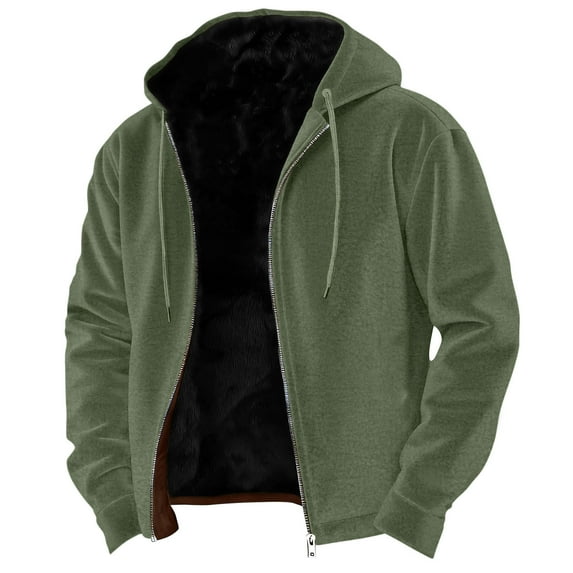 S-5X Mens Big & Tall Jackets Plus Size Fleece Sherpa Lined Coats with Hoodie Long Sleeve Zip Up Solid Color Thermal Warm Winter Outerwear Jacket