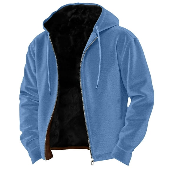 S-5X Mens Big & Tall Jackets Plus Size Fleece Sherpa Lined Coats with Hoodie Long Sleeve Zip Up Solid Color Thermal Warm Winter Outerwear Jacket
