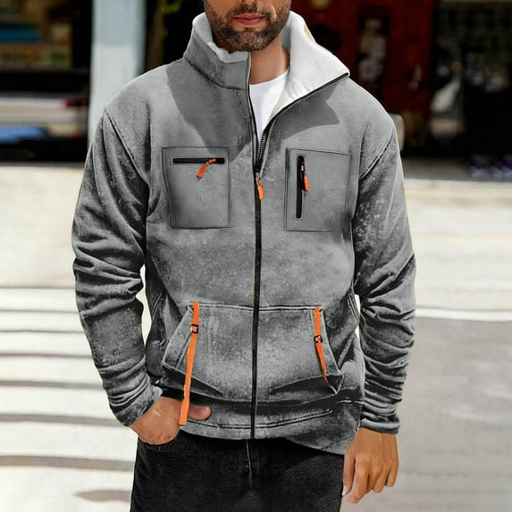 S-5X Mens Big & Tall Jackets with Pockets Plus Size Fleece Lined Zip Up Coats Long Sleeve Solid Color Mock Neck Thermal Warm Outerwear Sweatshirts