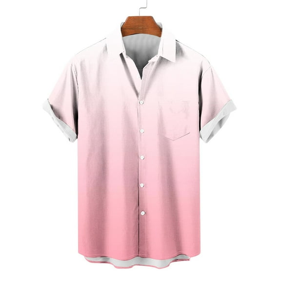 S-5X Mens Big & Tall Shirts with Pocket Plus Size Short Sleeve Button-Down T-Shirts Lightweight Gradient Collared Hawaiian Beach Tees Tops