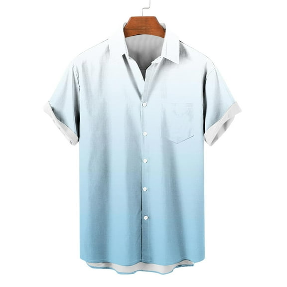 S-5X Mens Big & Tall Shirts with Pocket Plus Size Short Sleeve Button-Down T-Shirts Lightweight Gradient Collared Hawaiian Beach Tees Tops