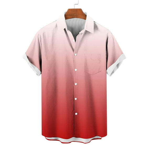 S-5X Mens Big & Tall Shirts with Pocket Plus Size Short Sleeve Button-Down T-Shirts Lightweight Gradient Collared Hawaiian Beach Tees Tops