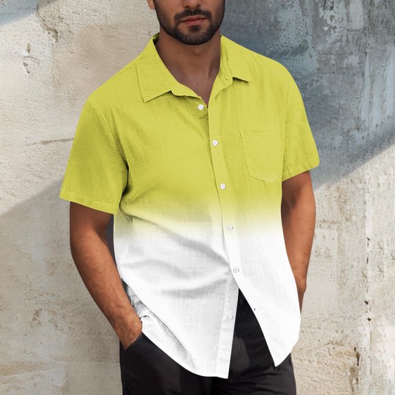 S-5X Mens Big & Tall Shirts with Pocket Plus Size Short Sleeve Tshirts Shirt Button-Down Collared Gradient Printed Hawaiian Beach Tees Tops