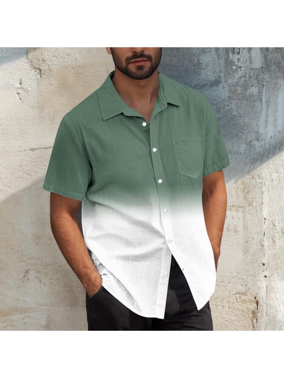 S-5X Mens Big & Tall Shirts with Pocket Plus Size Short Sleeve Tshirts Shirt Button-Down Collared Gradient Printed Hawaiian Beach Tees Tops