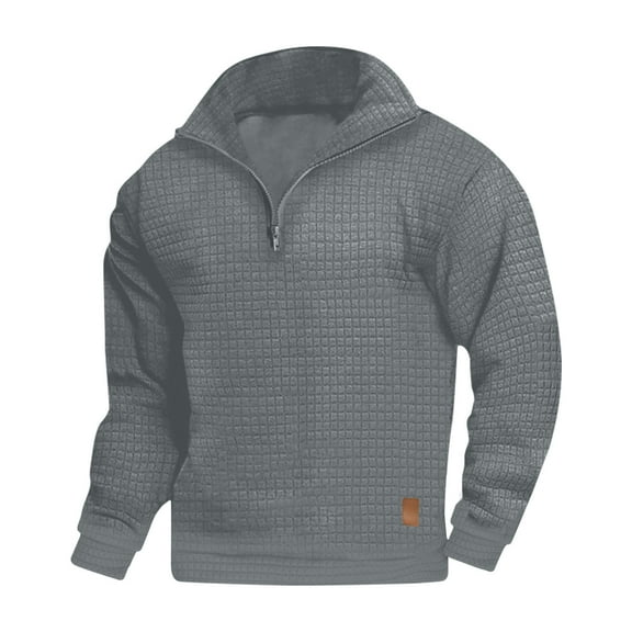 S-5X Mens Big & Tall Sweatshirts with Zipper Collared Plus Size Long Sleeve Shirts Waffleknit Casual Solid Pullover Athletic Workout Sweatshirt Tops