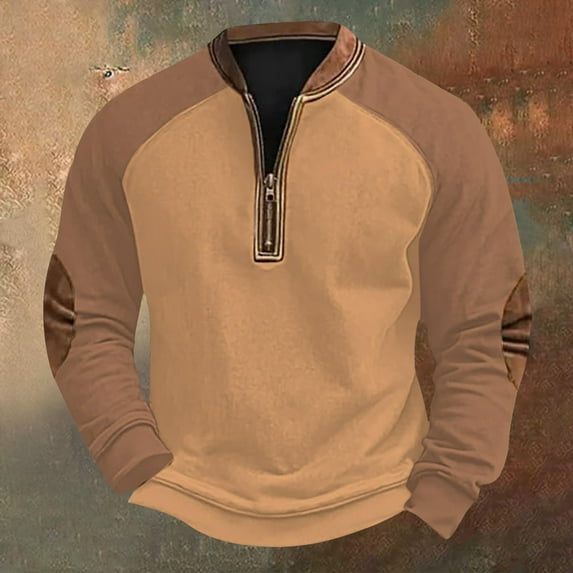 S-5X Mens Big & Tall Sweatshirts with Zipper Plus Size Fleece Lined Shirts Long Sleeve Crewneck Pullover Thermal Warm Vintage Sweatshirt Tops