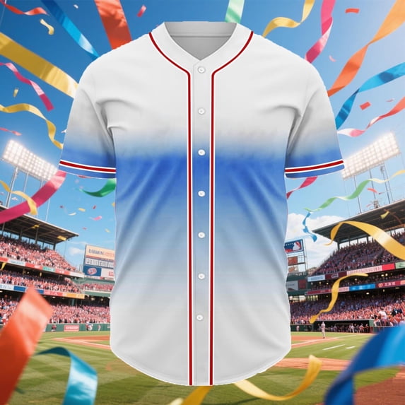 S-5X Plus Size Baseball Shirts for Men Big & Tall Short Sleeve Tshirts Shirt Button-Down V Neck Gradient Printed Breathable Gym Workout Tees Tops