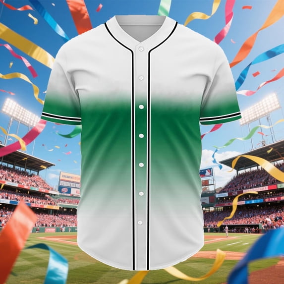 S-5X Plus Size Baseball Shirts for Men Big & Tall Short Sleeve Tshirts Shirt Button-Down V Neck Gradient Printed Breathable Gym Workout Tees Tops