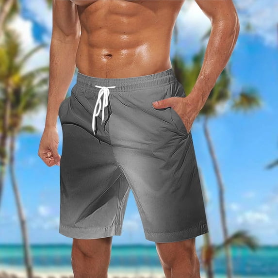 S-5X Plus Size Beach Shorts for Men Big & Tall Straight Wide Leg Casual Drawstring Elastic Waist Gradient Printed Hawaiian Board Short with Pockets