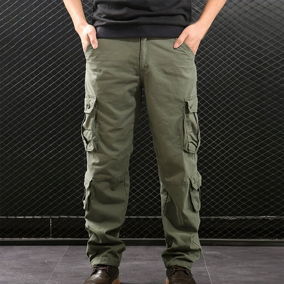 S-5X Plus Size Cargo Pants for Men with Pockets Fleece Lined Trousers Casual Waterproof Windbreaker Solid Color Straight Leg Hiking Work Pant