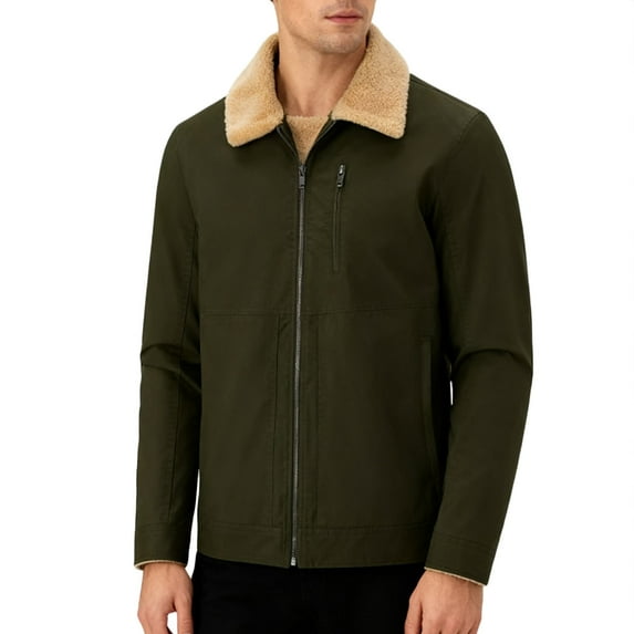 S-5X Plus Size Corduroy-Jackets for Men with Pockets Big & Tall Fleece Lined Coats Long Sleeve Zip Up Solid Color Thermal Warm Lapel Outerwear Jacket