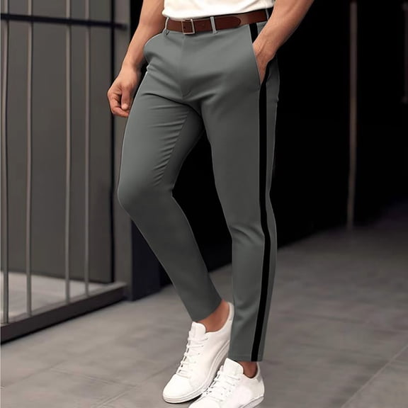 S-5X Plus Size Dress Pants for Men with Pockets Big & Tall Straight Leg Trousers Mens Business Casual Color Block Mid Waisted Slim Work Golf Pant