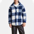 thumbnail image 1 of S-5X Plus Size Fleece Jackets for Men with Hoodie Big & Tall Sherpa Coats Mens Casual Plaid Printed Long Sleeve Button-Down Thermal Warm Jacket, 1 of 6
