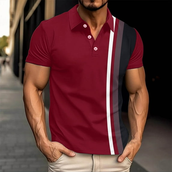 S-5X Plus Size Golf Shirts for Men Big & Tall Short Sleeve T-Shirts Button Collared Casual Color-Block Pullover Breathable Workout Tees Tops