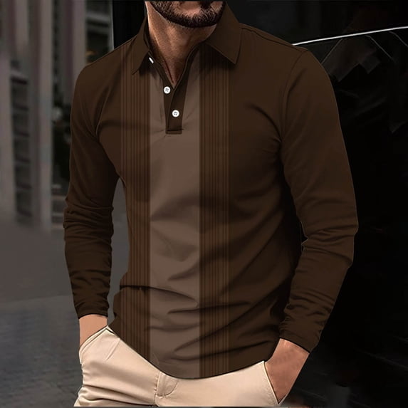 S-5X Plus Size Golf Shirts for Men Big & Tall Long Sleeve Button Collared Tshirts Shirt Mens Casual Color Block Pullover Lapel Office Work Tees Tops