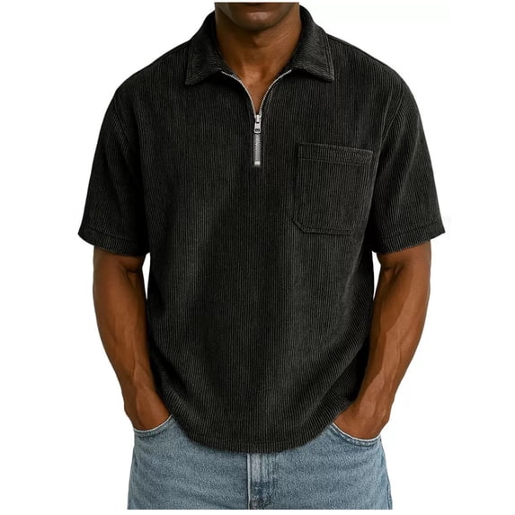 S-5X Plus Size Golf Shirts for Men Big & Tall Short Sleeve T-Shirts with Pocket and Zipper Collared Casual Solid Color Pullover Going-Out Tees Tops