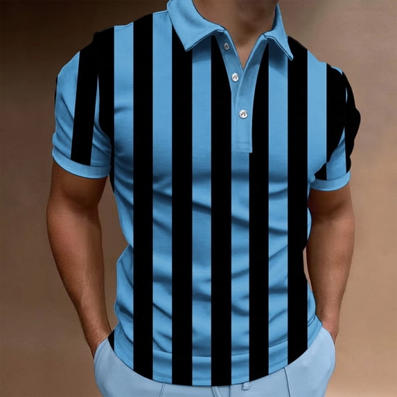 S-5X Plus Size Golf Shirts for Men Big & Tall Short Sleeve Tshirts Shirt Mens Casual Stripe Printed Pullover Slim Button Collared Workout Tees Tops