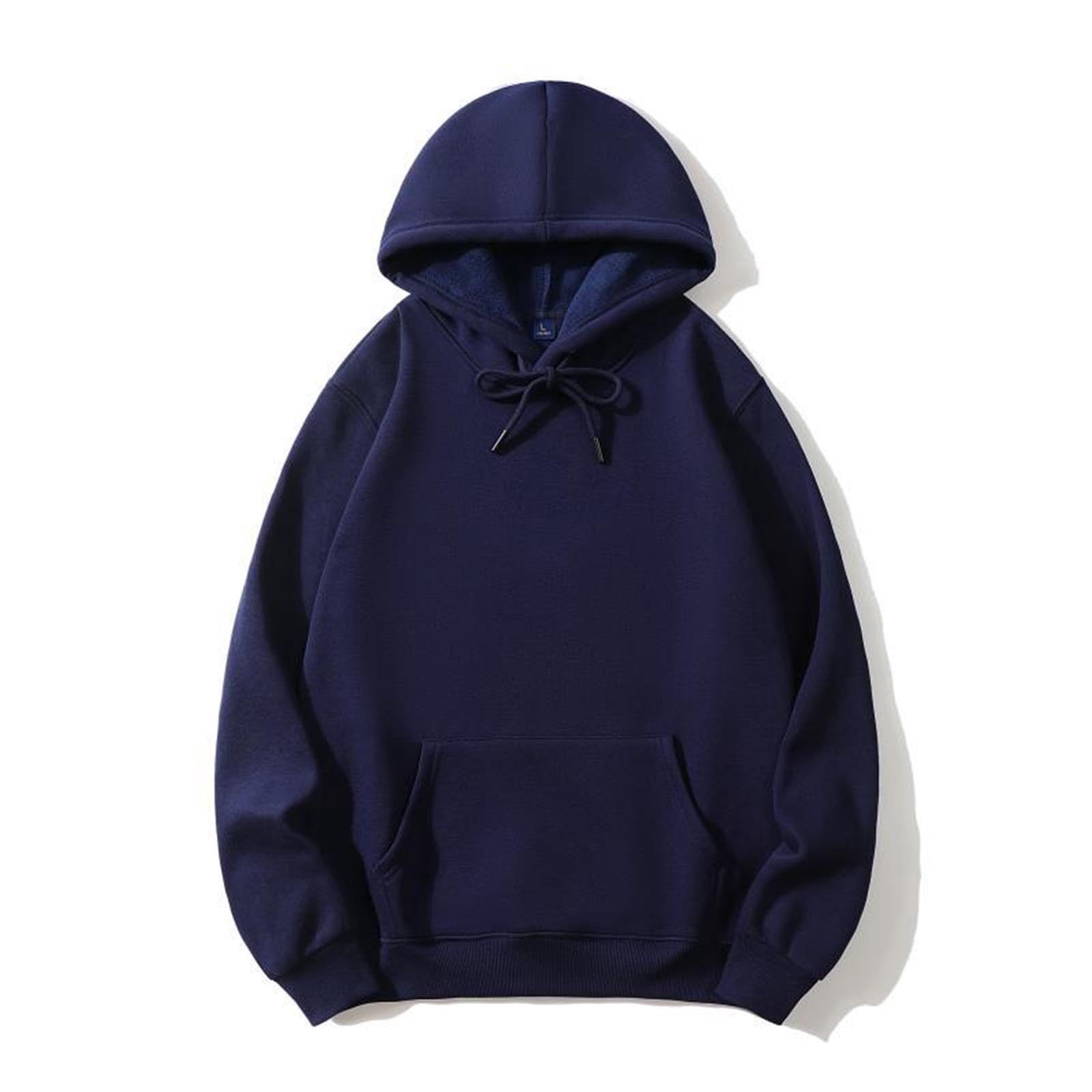 S-5X Plus Size Hoodies for Men with Front Pocket Big & Tall Fleece Lined Sweatshirts Casual Pullover Long Sleeve Solid Color Warm Hooded Tops