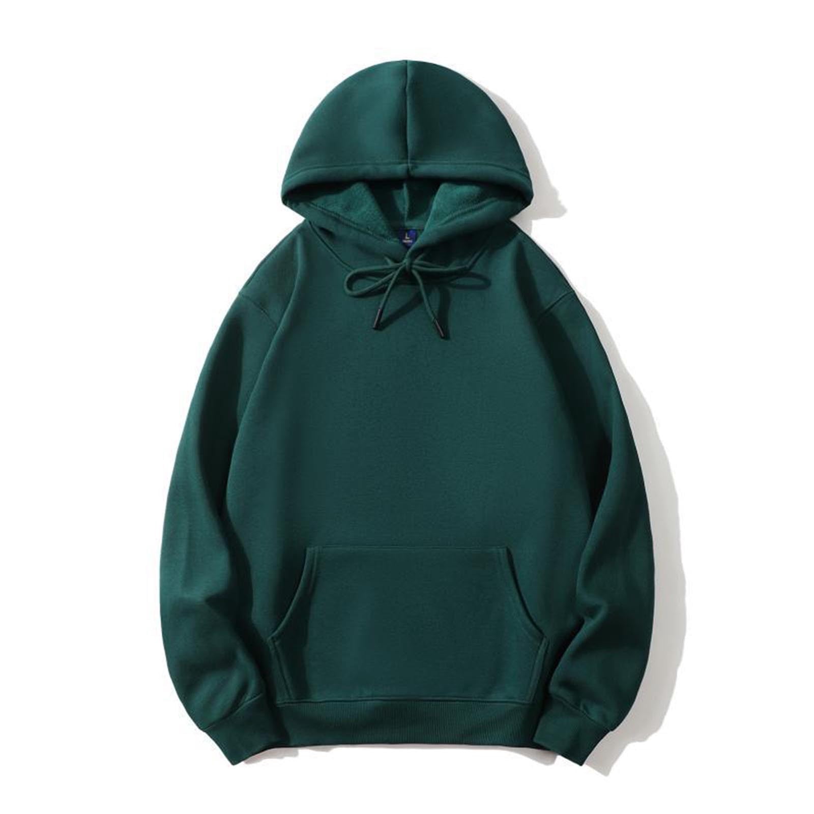 S-5X Plus Size Hoodies for Men with Front Pocket Big & Tall Fleece Lined Sweatshirts Casual Pullover Long Sleeve Solid Color Warm Hooded Tops