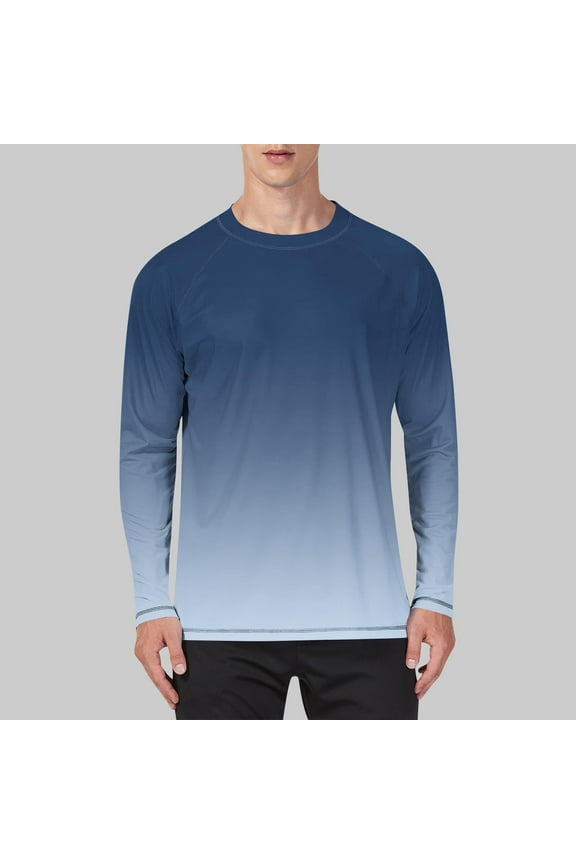 S-5X Plus Size Long Sleeve Shirts for Men Big & Tall Sun Protection UV T-Shirts Casual Pullover Crewneck Gradient Printed Cooling Tops