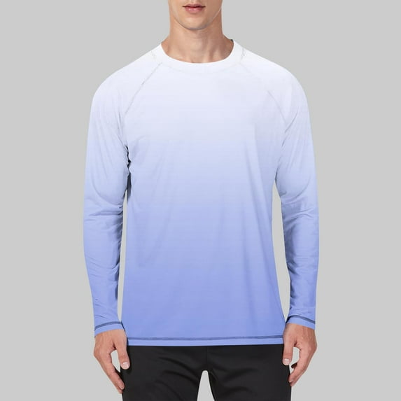 S-5X Plus Size Long Sleeve Shirts for Men Big & Tall Sun Protection UV T-Shirts Casual Pullover Crewneck Gradient Printed Cooling Tops