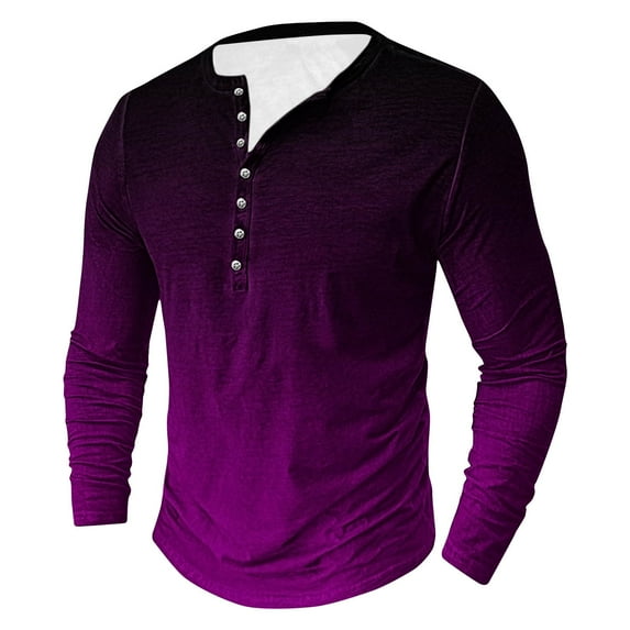 S-5X Plus Size Long Sleeve T Shirts for Men Big & Tall Button Crewneck Tees Tops Mens Casual Gradient Printed Pullover Athletic Workout Tshirts Shirt