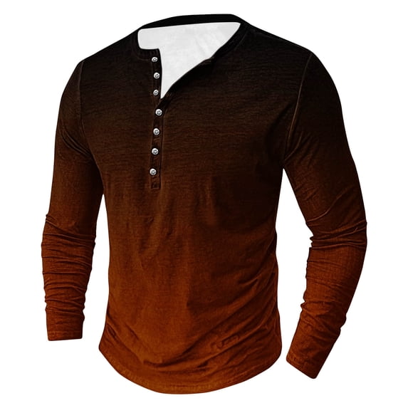 S-5X Plus Size Long Sleeve T Shirts for Men Big & Tall Button Crewneck Tees Tops Mens Casual Gradient Printed Pullover Athletic Workout Tshirts Shirt