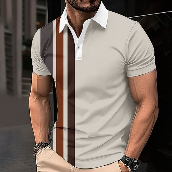 S-5X Plus Size Mens Big & Tall Golf Shirts Short Sleeve Button Collared T-Shirts Pullover Color Block Breathable Basic Athletic Workout Tees Tops
