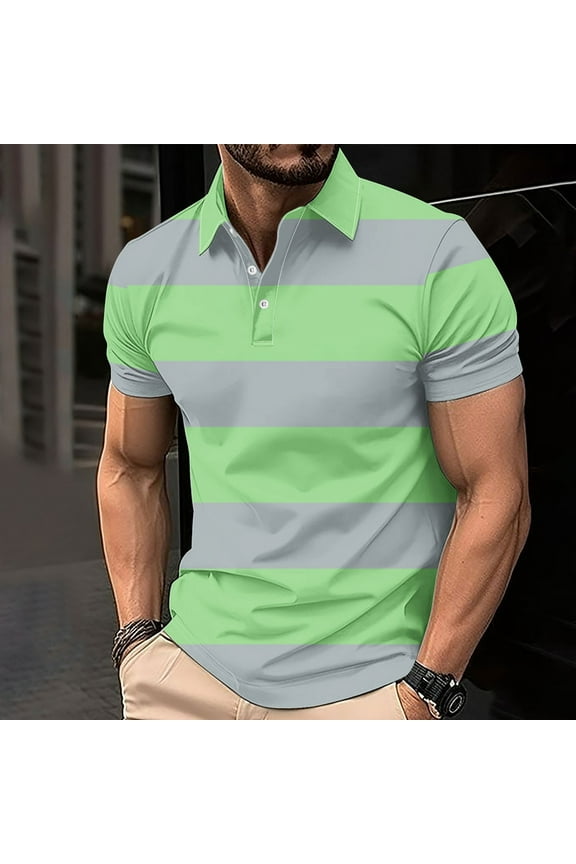 S-5X Plus Size Mens Big & Tall Golf Shirts Short Sleeve Button Collared Tshirts Shirt Pullover Breathable Color Block Athletic Workout Tees Tops