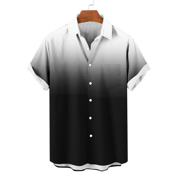 S-5X Plus Size Mens Big & Tall Shirts Short Sleeve Button-Down Tshirts Shirt with Pocket and Collared Gradient Printed Hawaiian Beach Tees Tops