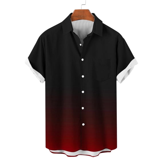 S-5X Plus Size Mens Big & Tall Shirts Short Sleeve Button-Down Tshirts Shirt with Pocket and Collared Gradient Printed Hawaiian Beach Tees Tops