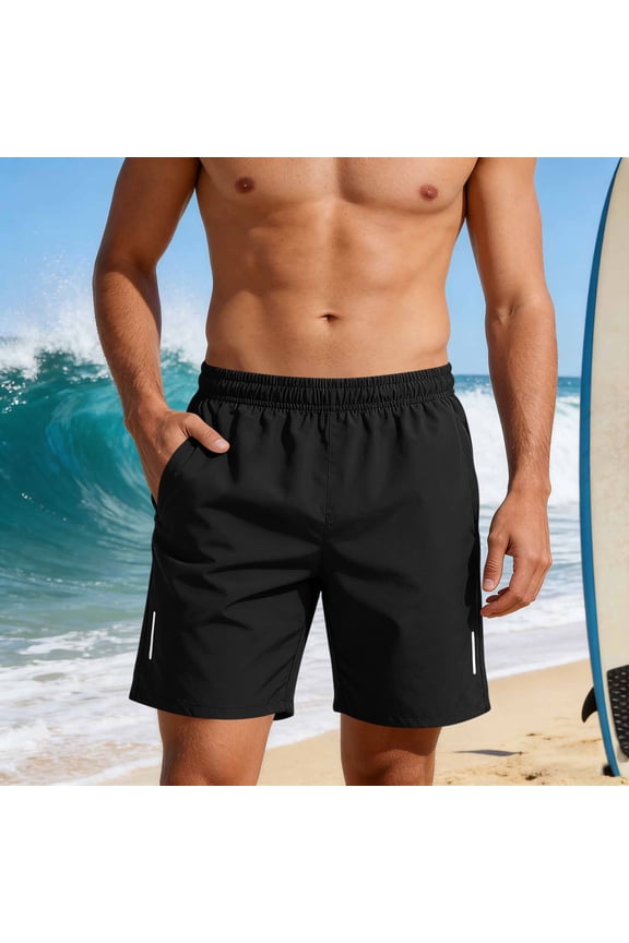 S-5X Plus Size Mens Big & Tall Shorts with Pockets Quick-Drying Elastic Waist Straight Wide Leg Lightweight Solid Color Athletic Running Beach Short