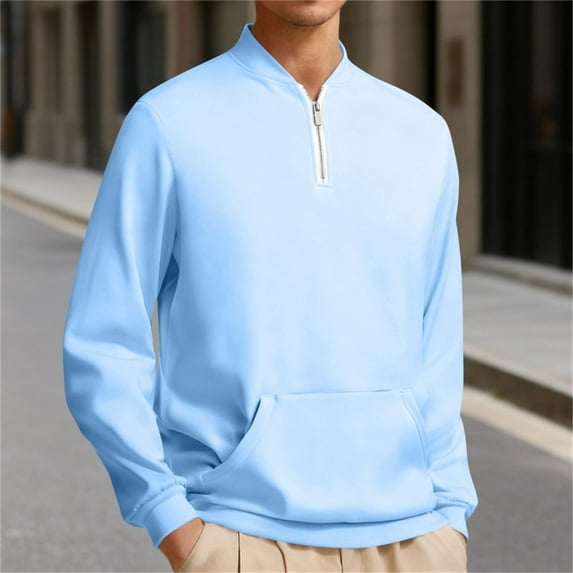 S-5X Plus Size Mens Big & Tall Sweatshirts Fleece Lined Shirts with Pocket and Zipper Mock Neck Long Sleeve Solid Color Warm Workout Sweatshirt Tops