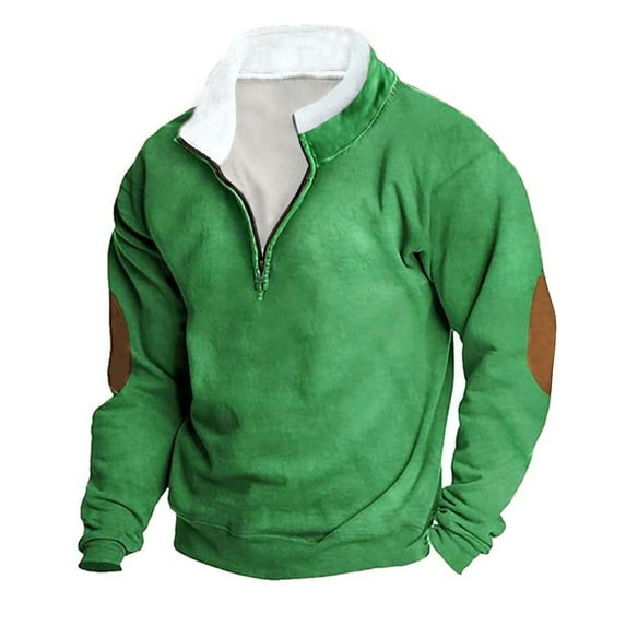 S-5X Plus Size Mens Big & Tall Sweatshirts with Zipper Mock Neck Shirts Fleece Lined Long Sleeve Vintage Color Block Pullover Athletic Sweatshirt Tops
