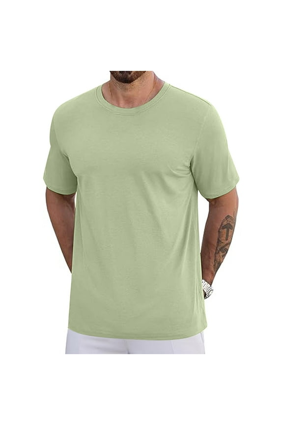 S-5X Plus Size Mens Big & Tall T Shirts Casual Short Sleeve Crewneck Tees Tops Pullover Stretchy Slim Solid Color Basic Loungewear Workout Tshirts