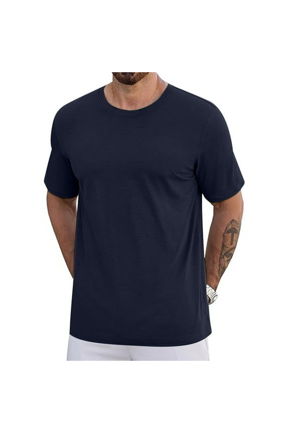 S-5X Plus Size Mens Big & Tall T Shirts Casual Short Sleeve Crewneck Tees Tops Pullover Stretchy Slim Solid Color Basic Loungewear Workout Tshirts