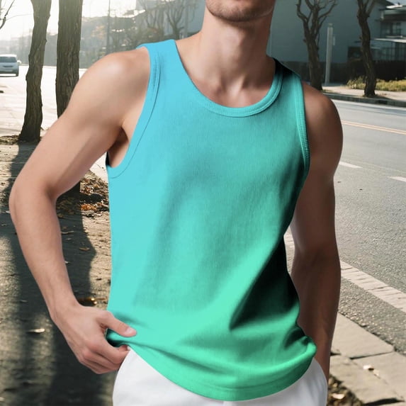 S-5X Plus Size Mens Big & Tall Tank Tops Sleeveless Crewneck Undershirts Shirts Casual Gradient Printed Pullover Slim Athletic Workout Fitness Vests