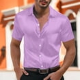 thumbnail image 1 of S-5X Plus Size Mens Silk Satin Shirts Big & Tall Short Sleeve Button-Down T-Shirts Mens Trendy Solid Color Collared Soft Going Out Tees Tops, 1 of 8