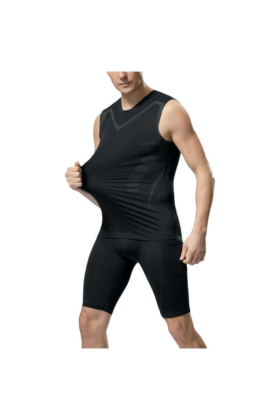 S-5X Plus Size Mens Tank Tops Big & Tall Sleeveless Compression Shirts Casual Stretchy Slim Pullover Crewneck Breathable Gym Running Vests